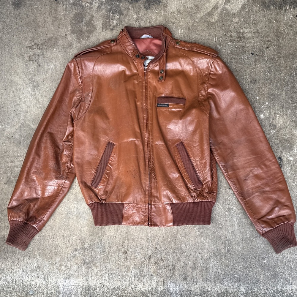 Vintage Members Only Leather Bomber Jacket Mens 42 Brown Distressed Faded 90s